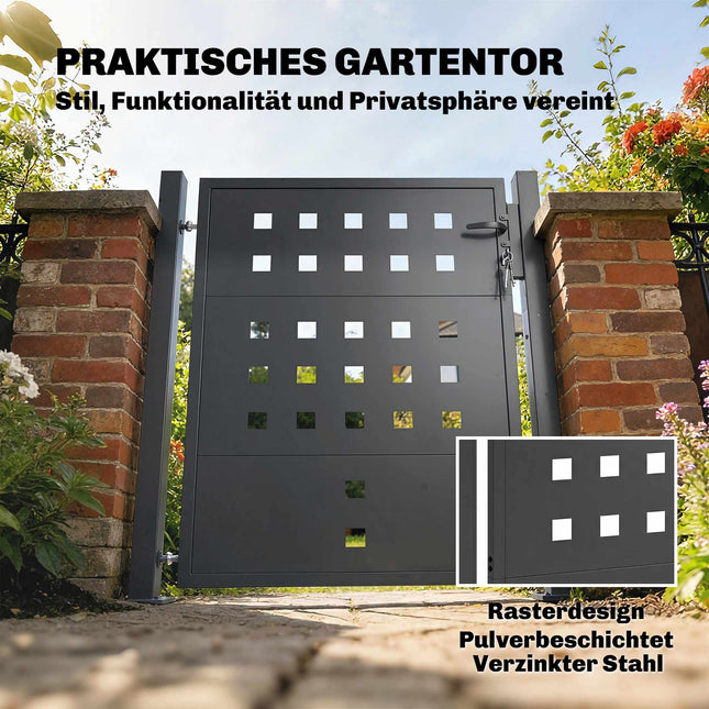 Metal Garden Gate, Galvanized Steel, Lock & Keys, 105x130 cm