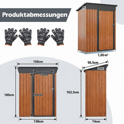 Metal Garden Shed 150x90.5x185 cm, Brown, Rustproof