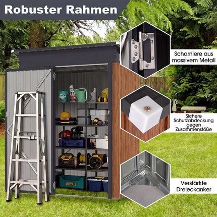 Metal Garden Shed 150x90.5x185 cm, Brown, Rustproof