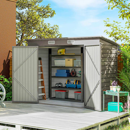 Metal Garden Shed with Double Doors, 249 x 121 x 183 cm, Light Grey