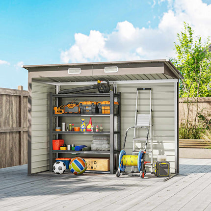 Metal Garden Shed with Double Doors, 249 x 121 x 183 cm, Light Grey