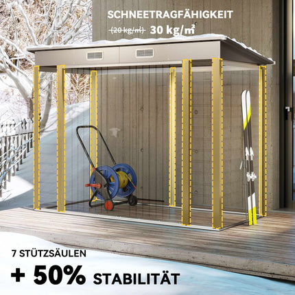 Metal Garden Shed with Double Doors, 249 x 121 x 183 cm, Light Grey