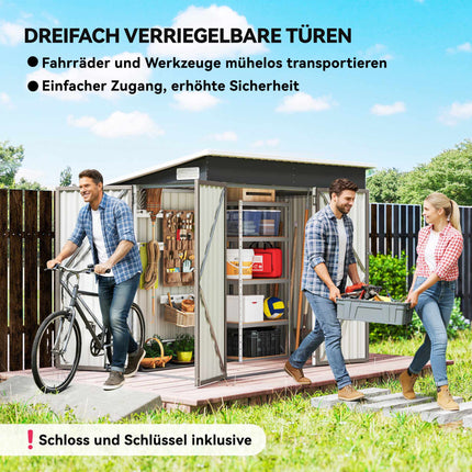 Metal Garden Shed with Lockable 3 Doors – 2.68 m²