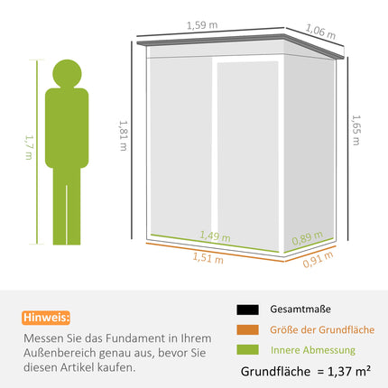 Metal Garden Shed with Sliding Door, Dark Grey, 159x106x165 cm