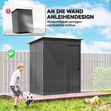 Metal Garden Shed with Sliding Door, Dark Grey, 159x106x165 cm