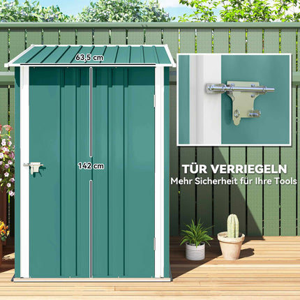 Metal Garden Shed with Sloped Roof, Lockable Door, 100x103x160 cm