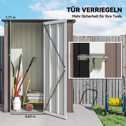 Metal Garden Shed with Sloped Roof, Lockable Door, Brown