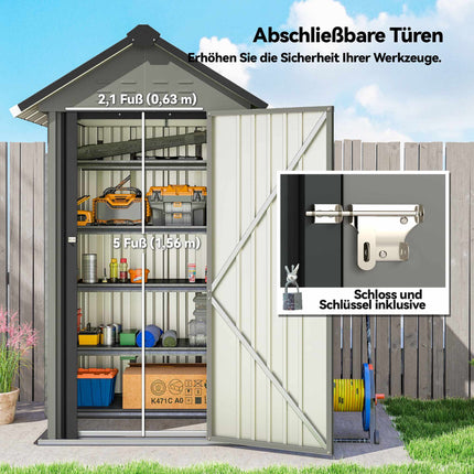 Metal Garden Shed with Ventilation, Lock, Gloves, 1.17 m²