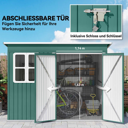 Metal Garden Storage Shed, Window, Wide Door, 260x177x190 cm