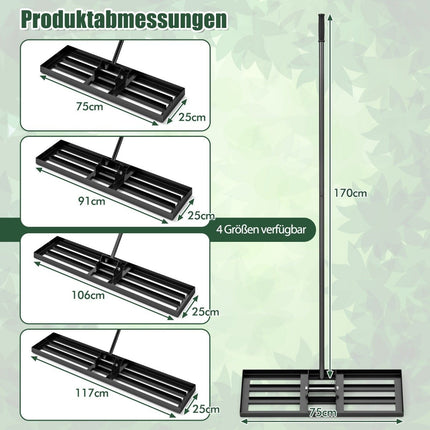 Metal Lawn Leveling Rake with Ergonomic Handle, 75x25 cm