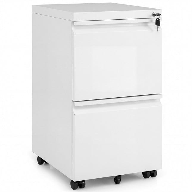 Metal Lockable Mobile File Cabinet with 2 Drawers, White