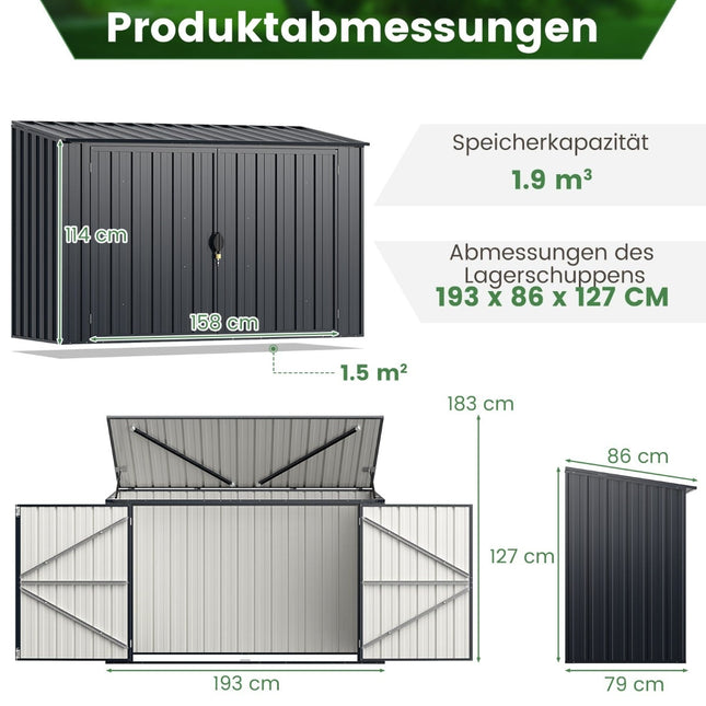 Metal Outdoor Storage Shed, Weatherproof & Lockable, 193x86cm