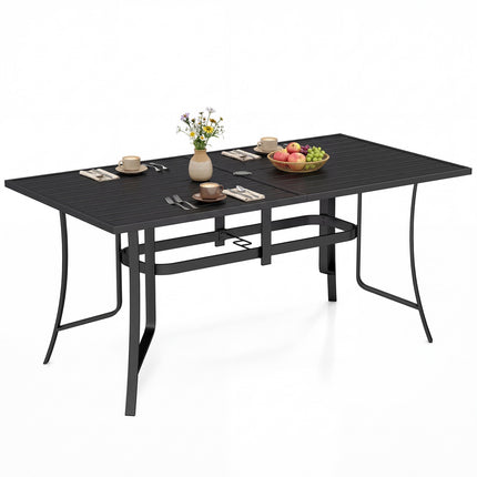 Metal Patio Dining Table 63 x 33, Seats 6, Umbrella Hole