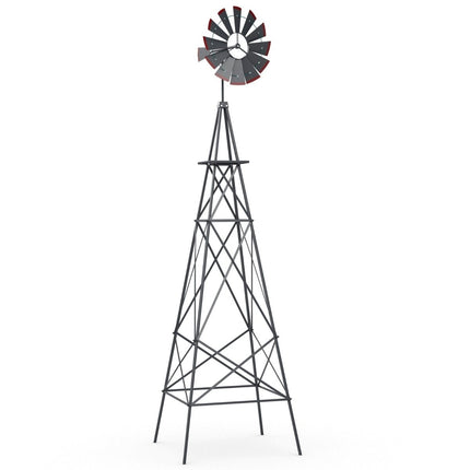 Metal Pinwheel with 4 Support Legs Weatherproof Windmill for Garden Yard 67 x 67 x 253 cm Gray
