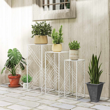 Metal Plant Stands Set, 3 Sizes, White, Rust-Resistant