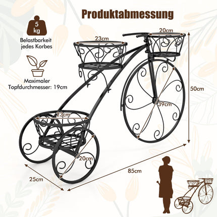 Metal Plant Stand with Bicycle Design, 3 Baskets, Black