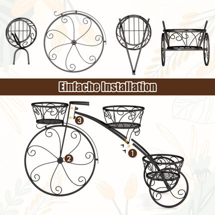 Metal Plant Stand with Bicycle Design, 3 Baskets, Black
