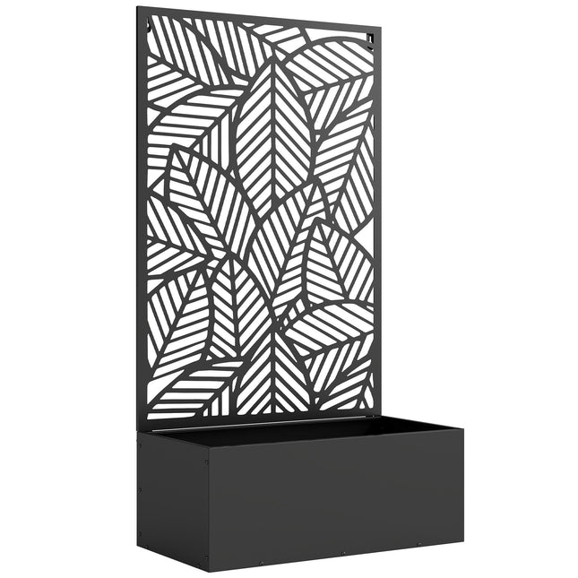 Metal Planter Box with Trellis, 38L Capacity, Black