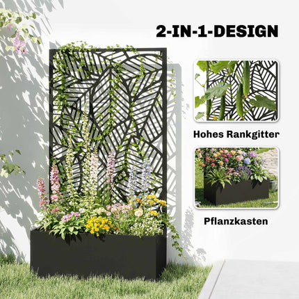 Metal Planter Box with Trellis, 38L Capacity, Black