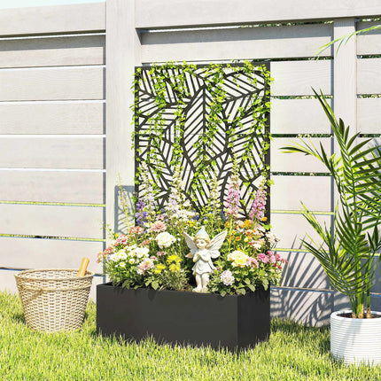 Metal Planter Box with Trellis, 38L Capacity, Black