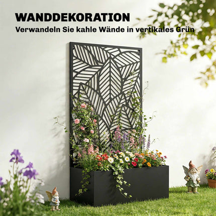 Metal Planter Box with Trellis, 38L Capacity, Black