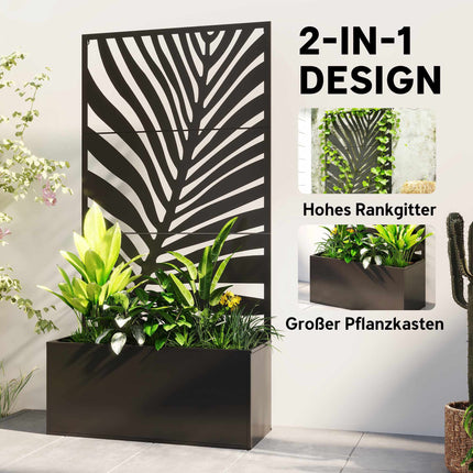 Metal Planter Box with Trellis, 90 x 40 x 180 cm, Black