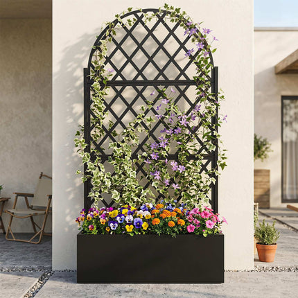 Metal Planter Box with Trellis, Black, 90 x 40 x 180 cm