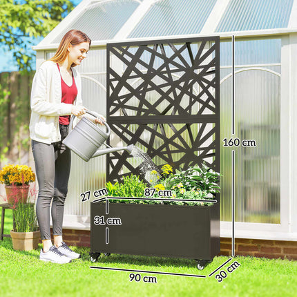 Metal Planter Box with Trellis, Wheels, 90x30x160 cm