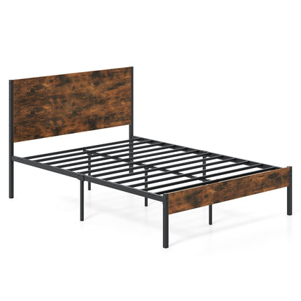 Metal Platform Bed Frame, 200x140 cm, Wood Headboard