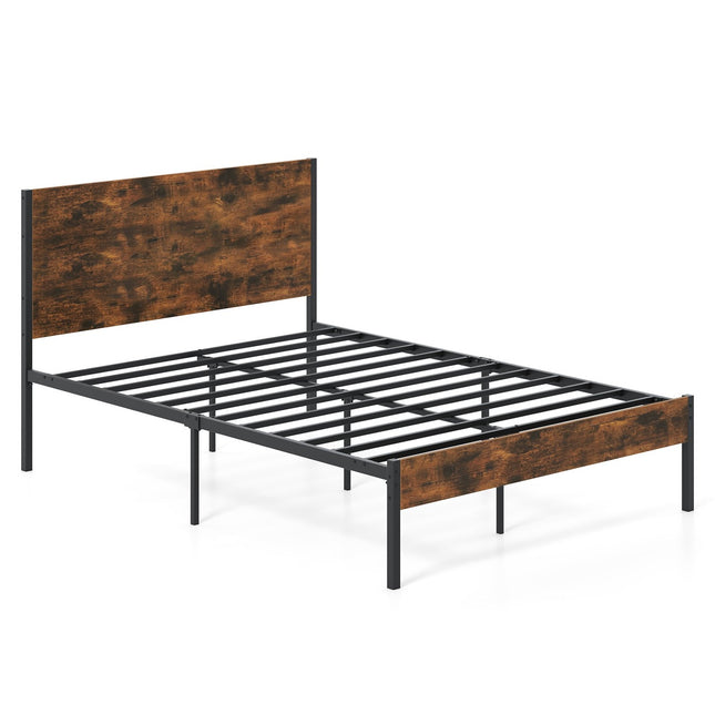 Metal Platform Bed Frame, 200x140 cm, Wood Headboard