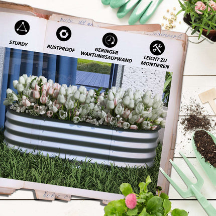 Metal garden bed, open bottom, 105 x 62 x 30 cm