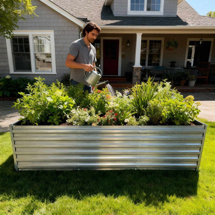 Metal Raised Garden Bed, Galvanized Steel, 57x240x90cm