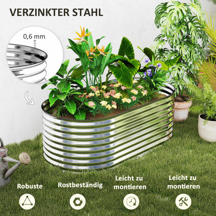 Metal Raised Garden Bed, Open Bottom, 160x80x56 cm, Gray