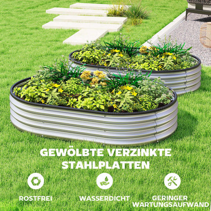 Metal Raised Garden Bed Set, 135x90x30 cm, Oval, 2-Pack