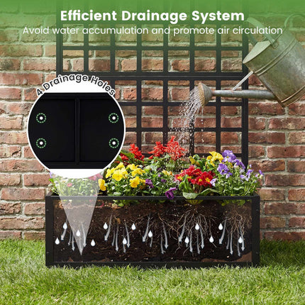 Metal Raised Garden Bed With Trellis, Drainage Holes, Black