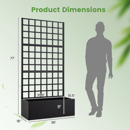 Metal Raised Garden Bed With Trellis, Drainage Holes, Black