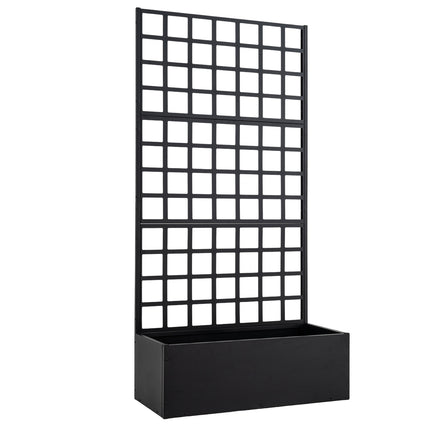 Metal Raised Garden Bed With Trellis, Drainage Holes, Black