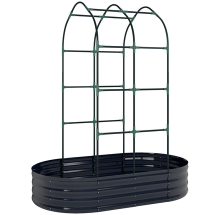 Metal Raised Garden Bed with Trellis, 160x90x180 cm, Dark Grey