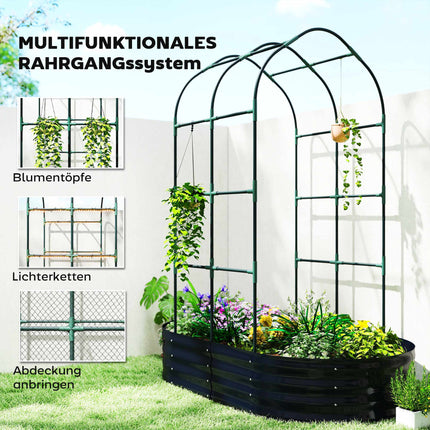 Metal Raised Garden Bed with Trellis, 160x90x180 cm, Dark Grey