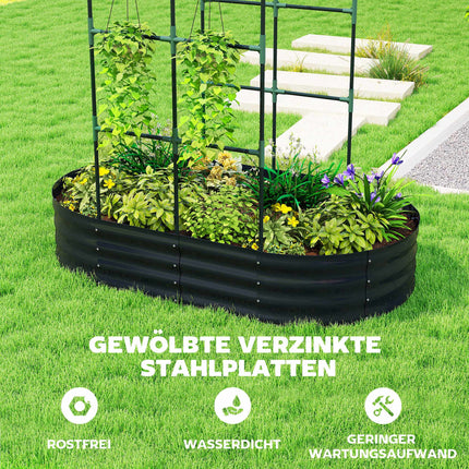 Metal Raised Garden Bed with Trellis, 160x90x180 cm, Dark Grey