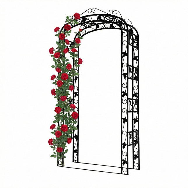 Metal Rose Arch, Black Garden Trellis For Climbing Vines