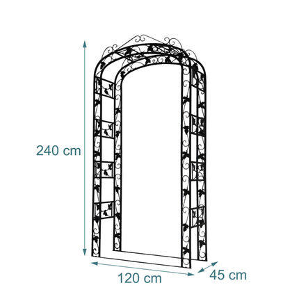 Metal Rose Arch, Black Garden Trellis For Climbing Vines