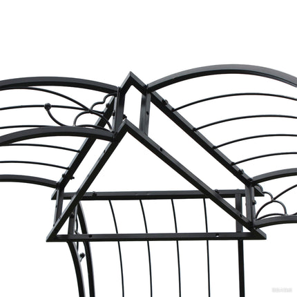 Metal Rose Arch, Black Garden Trellis With Leaf Motif
