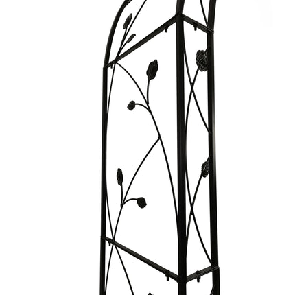 Metal Rose Arch, Black Garden Trellis With Leaf Motif
