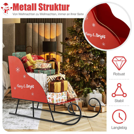 Metal Santa Sleigh Basket, Red, 74x32x51 cm Storage