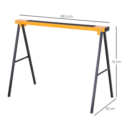 Metal Sawhorse Set, 250kg Capacity, Yellow, Foldable