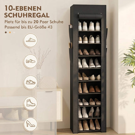 Metal Shoe Rack with Dustproof Cover, Holds 20 Pairs, Black