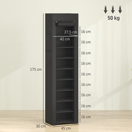 Metal Shoe Rack with Dustproof Cover, Holds 20 Pairs, Black