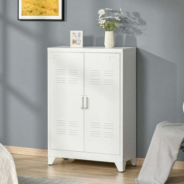 Metal Storage Cabinet, Ventilated Doors, 75x33x110 cm, White