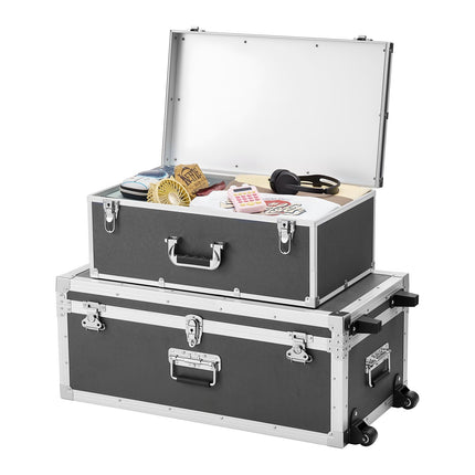 Metal Storage Trunks Set of 2 With Locks and Casters
